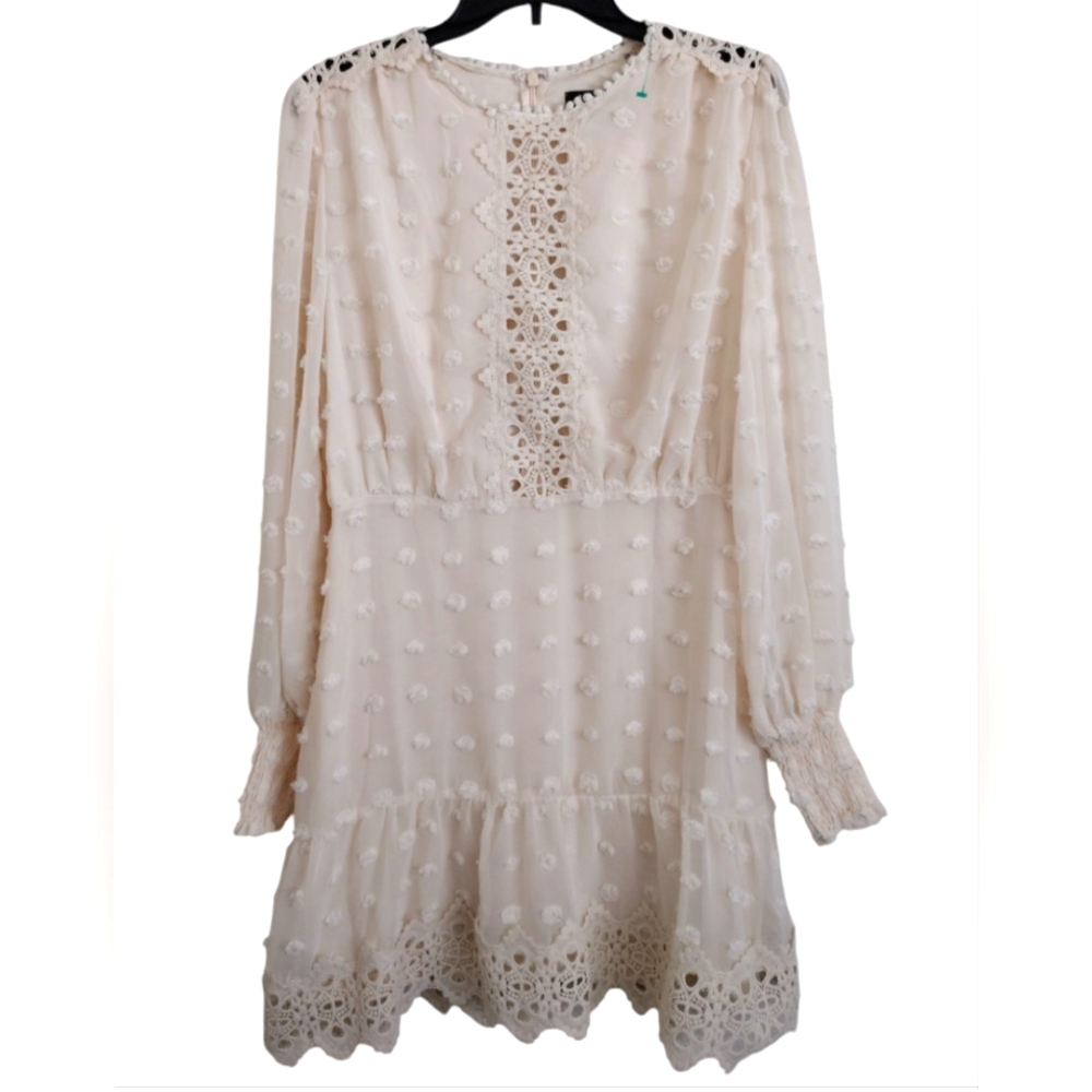 Lulu's Lust Or Love Elegant Cream Lace Embroidered Dress Size Large